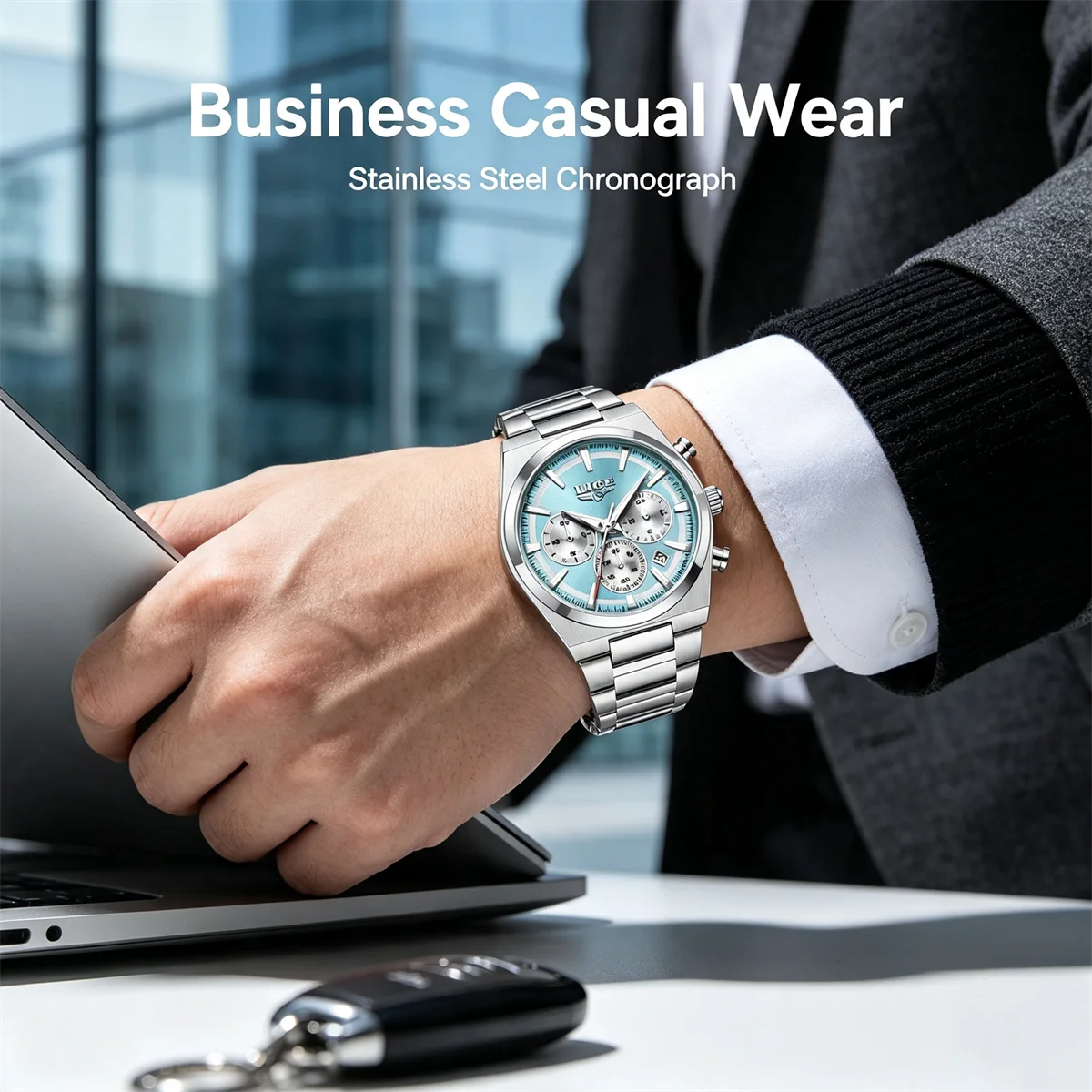 Reloj LIGE de cuarzo para hombre, de acero inoxidable, con esfera texturizada luminosa, estilo deportivo para exteriores, casual y de negocios, resistente al agua.