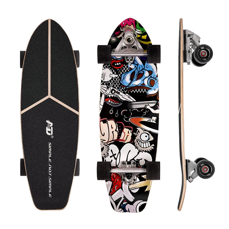 Tabla de Surf Skate Profesional de 8 Capas de Arce Ruso con Patrón Colorido para Calle, Cruiser, Land Surfskate y Uso en Exteriores
