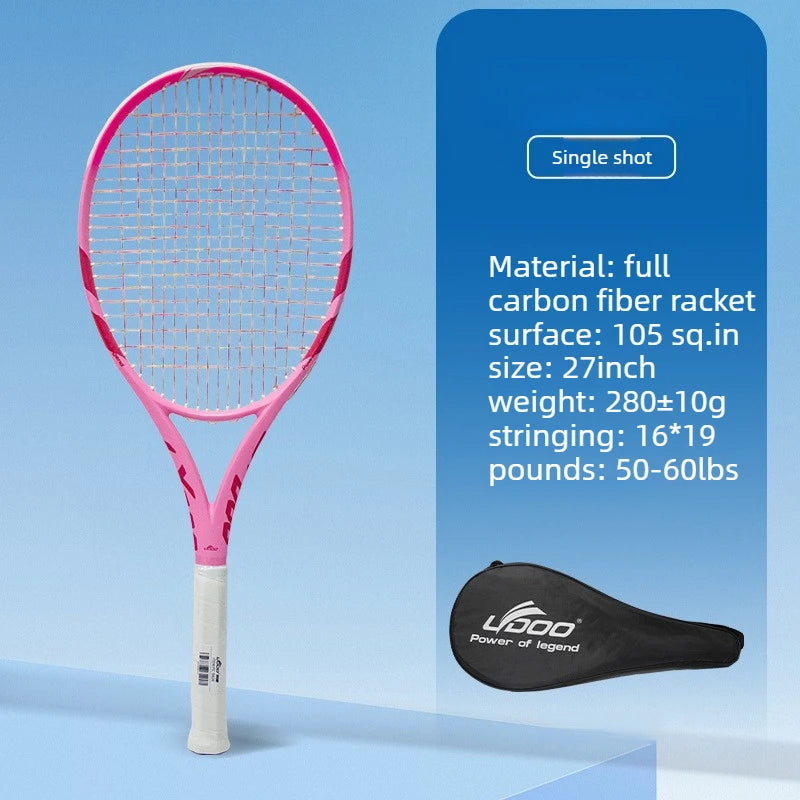 Raqueta de tenis de 27 pulgadas, fabricada íntegramente en fibra de carbono, resistente, ligera, de calidad profesional y fácil de transportar, ideal como equipo deportivo.