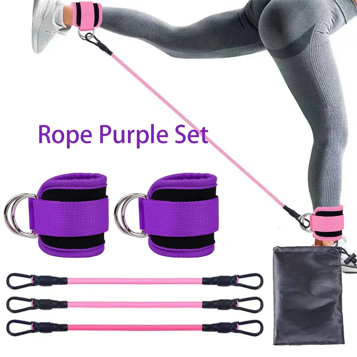 Juego de Bandas de Resistencia con Correas para Tobillos, Equipo de Ejercicio, Pesas para Tobillos, Banda Elástica de Yoga para Gimnasio, para Hombre y Mujer