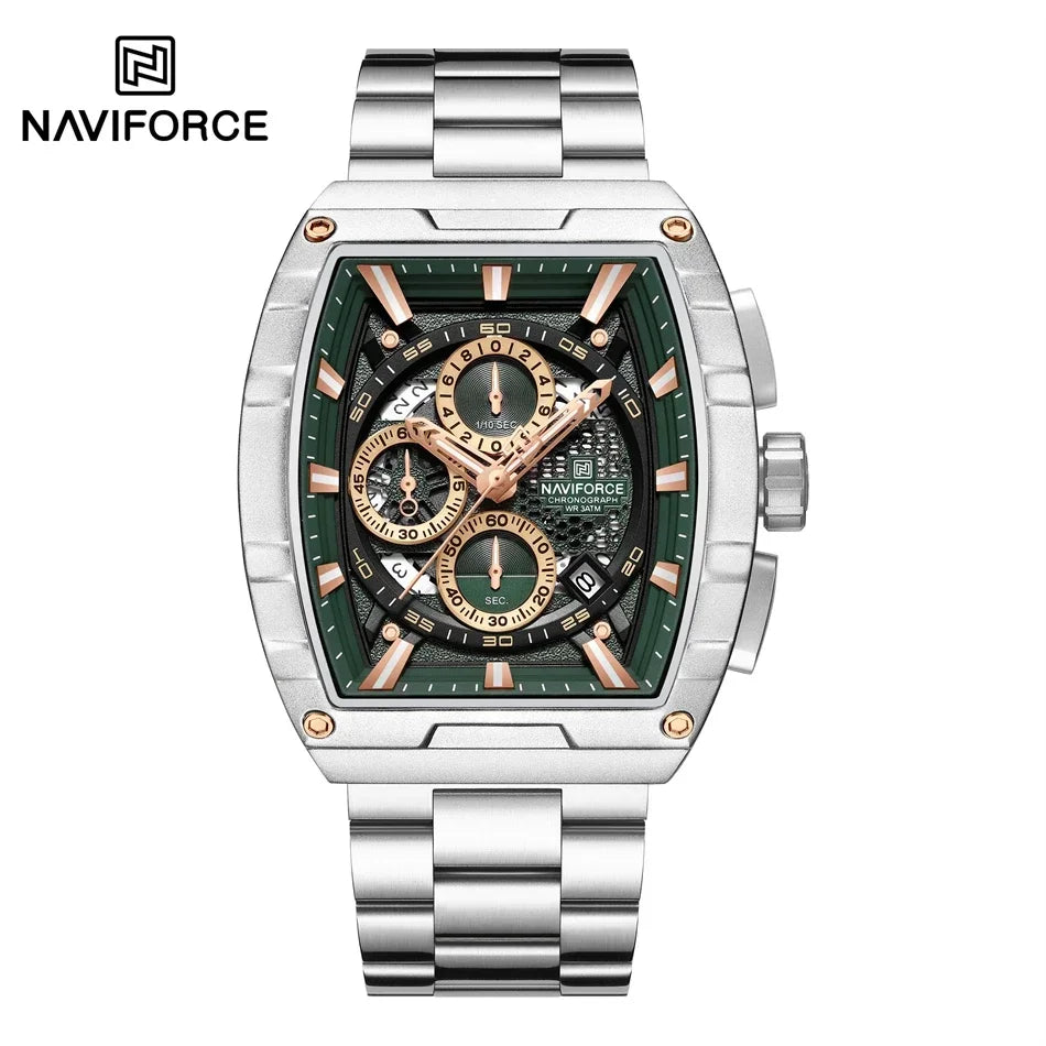 Reloj de cuarzo con cronógrafo para hombre NAVIFORCE, moderno, deportivo, para exteriores, para viajes, original, regalo para hombre, nuevo estilo, diseño Tonneau