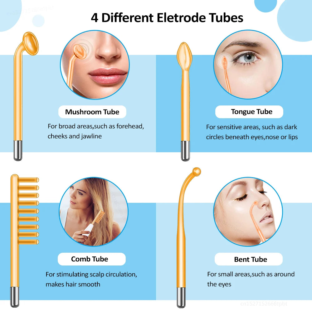 Máquina facial portátil de alta frecuencia, varita de electroterapia, tubo de vidrio con electrodos, dispositivo para reducir arrugas en la piel, herramientas para el cuidado de la piel del rostro.