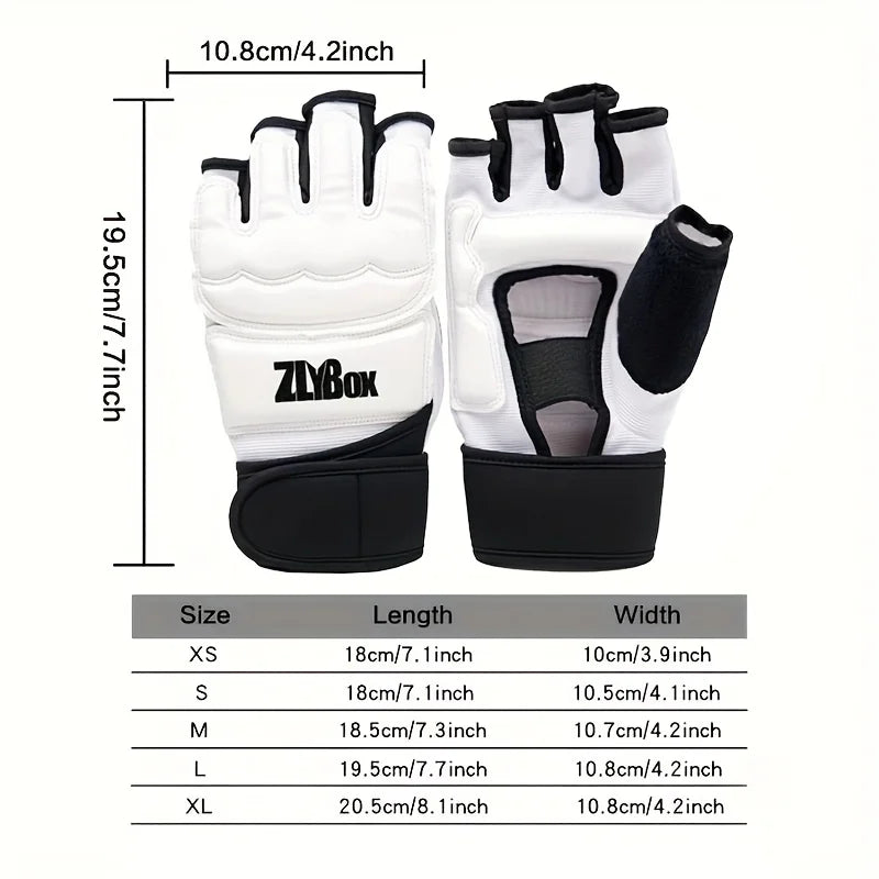 1 par de guantes de boxeo de Pu, guantes Mma, saco de arena de medio dedo, guantes de Taekwondo Muay Thai, equipo de entrenamiento de boxeo profesional