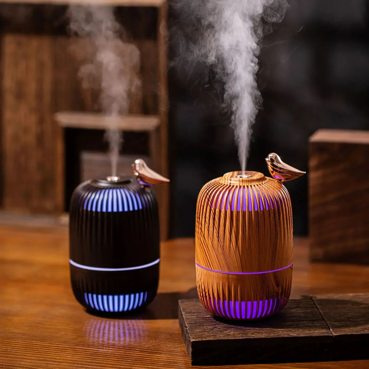 Humidificador Ultrasónico Mini con Diseño de Madera Mengniu, Humidificador de Doble Uso para Oficina y Hogar, Rociador Humectante con Luz Ambiental para el Cuidado del Aire
