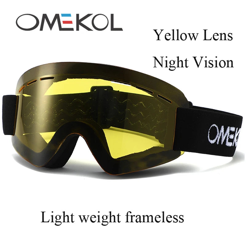OMEKOL, gafas de esquí de seguridad antiniebla sin marco ligeras para hombres y mujeres, gafas de Snowboard para nieve, gafas para moto de Motocross y moto de nieve