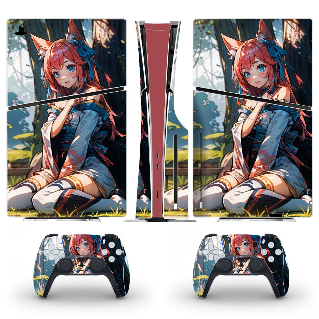 Adhesivo decorativo de vinilo con diseño de niña de dibujos animados para consola y mando PS5 Slim con lector de disco