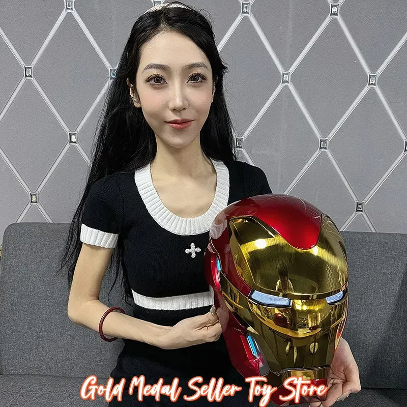 Casco de Iron Man Mk17 Mk5 de los Vengadores, Automático, 1 a 1, Apertura y Cierre Eléctrico, Control Remoto por Voz en Inglés, Juguete de Cosplay, Regalo de Cumpleaños