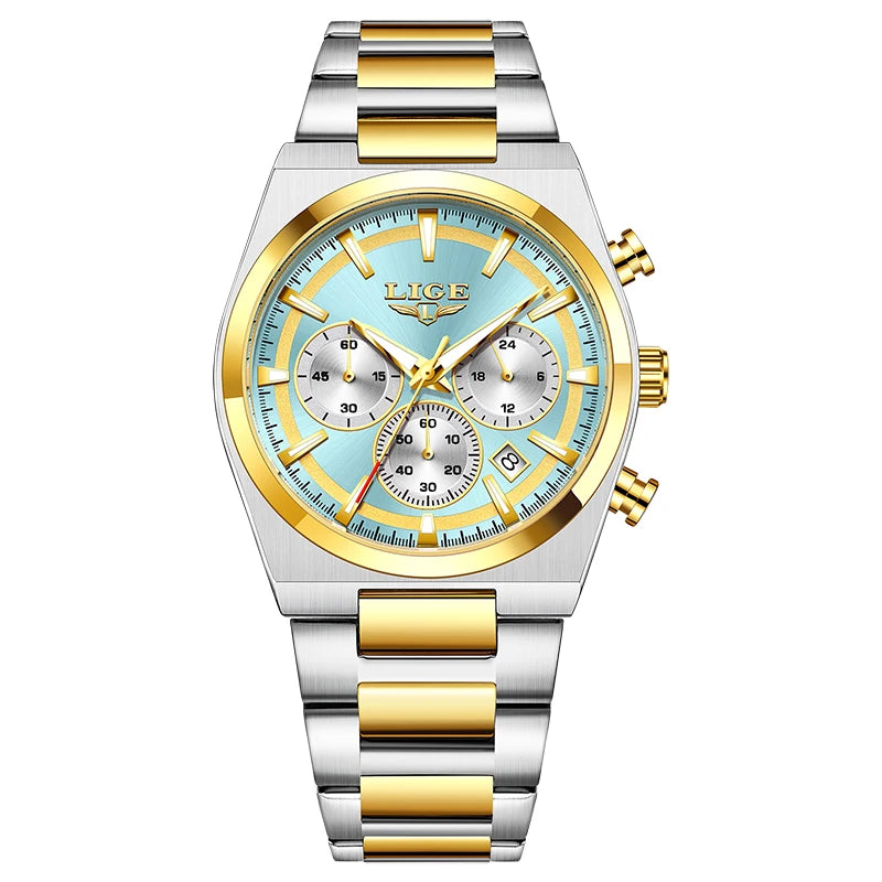 Reloj LIGE de cuarzo para hombre, de acero inoxidable, con esfera texturizada luminosa, estilo deportivo para exteriores, casual y de negocios, resistente al agua.
