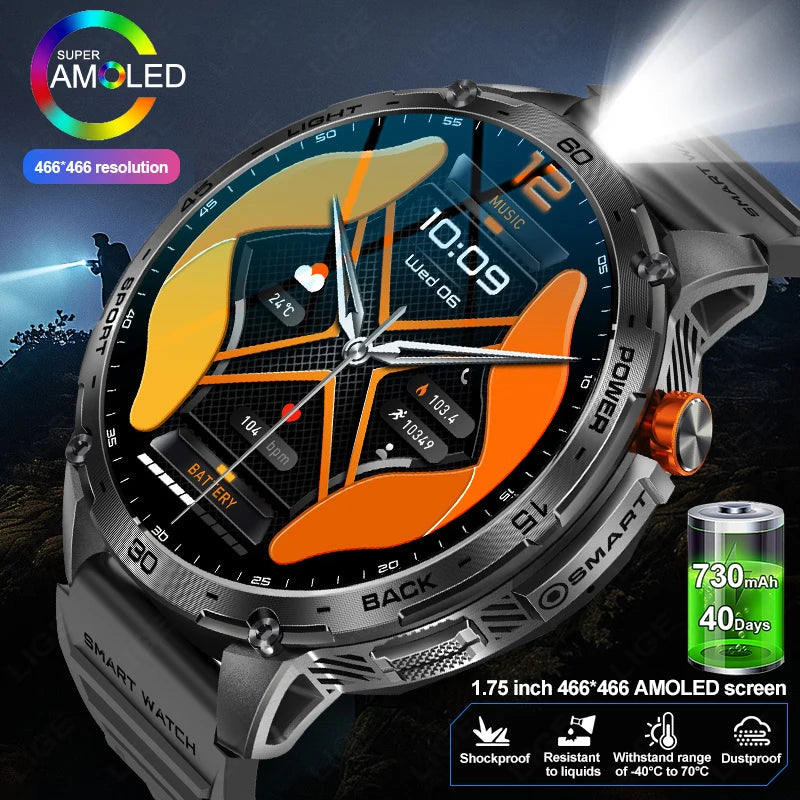 Reloj inteligente para hombre 2026, nuevo para Android e iOS, deportivo, para exteriores, con batería grande de 730 mAh, llamadas Bluetooth y pantalla AMOLED Ultra HD de 1,75"