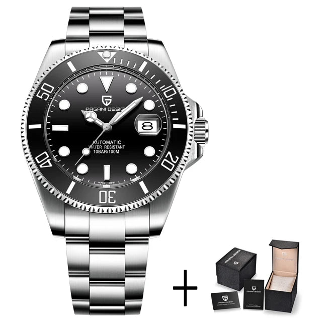 Reloj automático de lujo para hombre PAGANI DESIGN, reloj de pulsera mecánico de buceo con cristal de zafiro, reloj de negocios de acero inoxidable para hombre