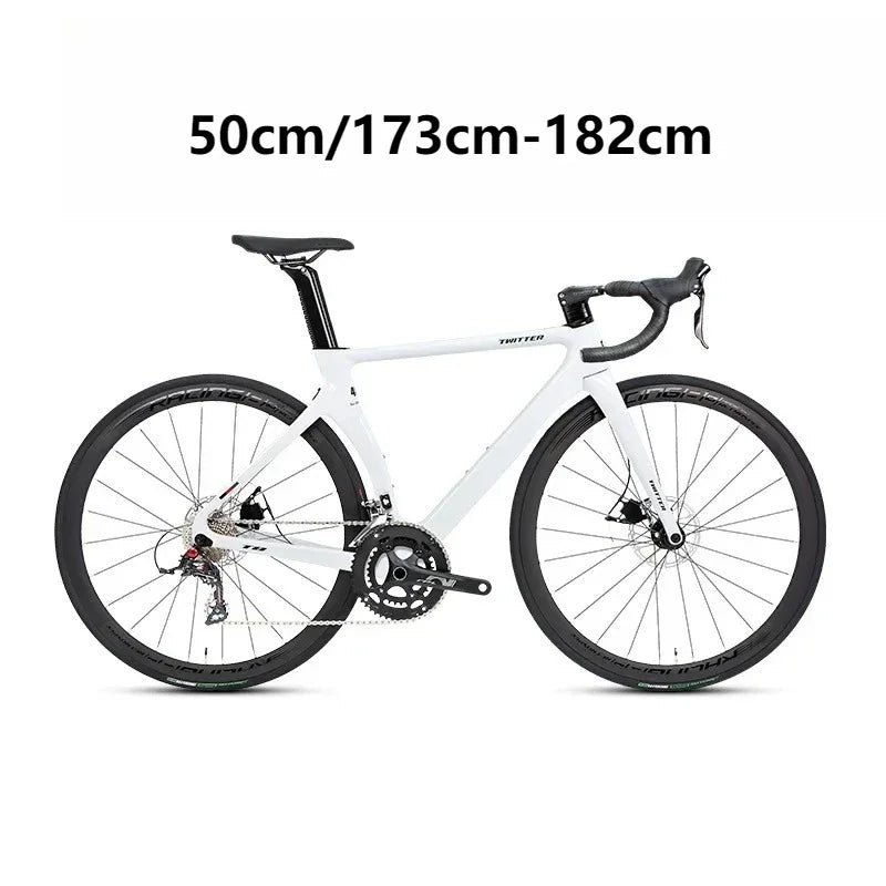 Bicicleta de carretera de fibra de carbono TWITTER T800, enlace Bluetooth, cambio electrónico de 24 velocidades, frenos de disco hidráulicos, bicicleta de carreras aerodinámica