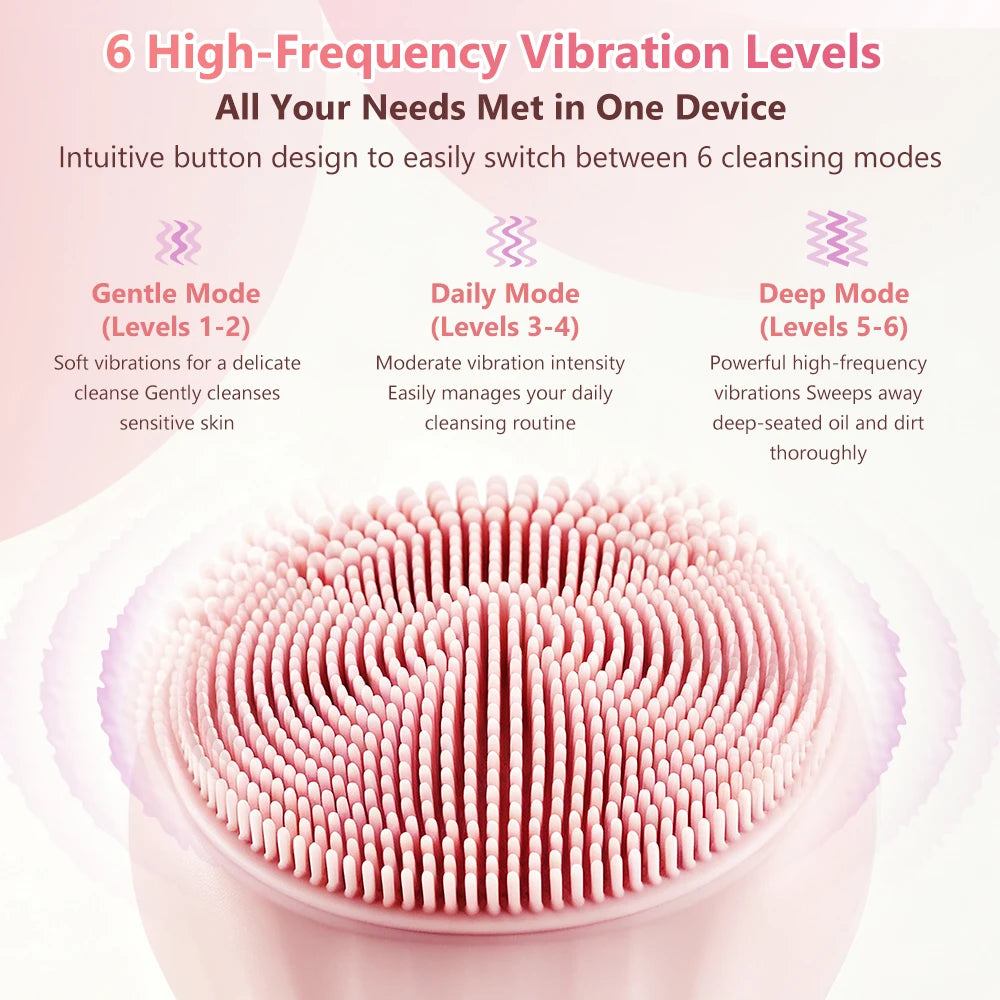 Cepillo de Limpieza Facial Eléctrico de Silicona con Vibración y Calor, Cepillo para Lavar la Cara a Prueba de Agua con 5 Velocidades Ajustables
