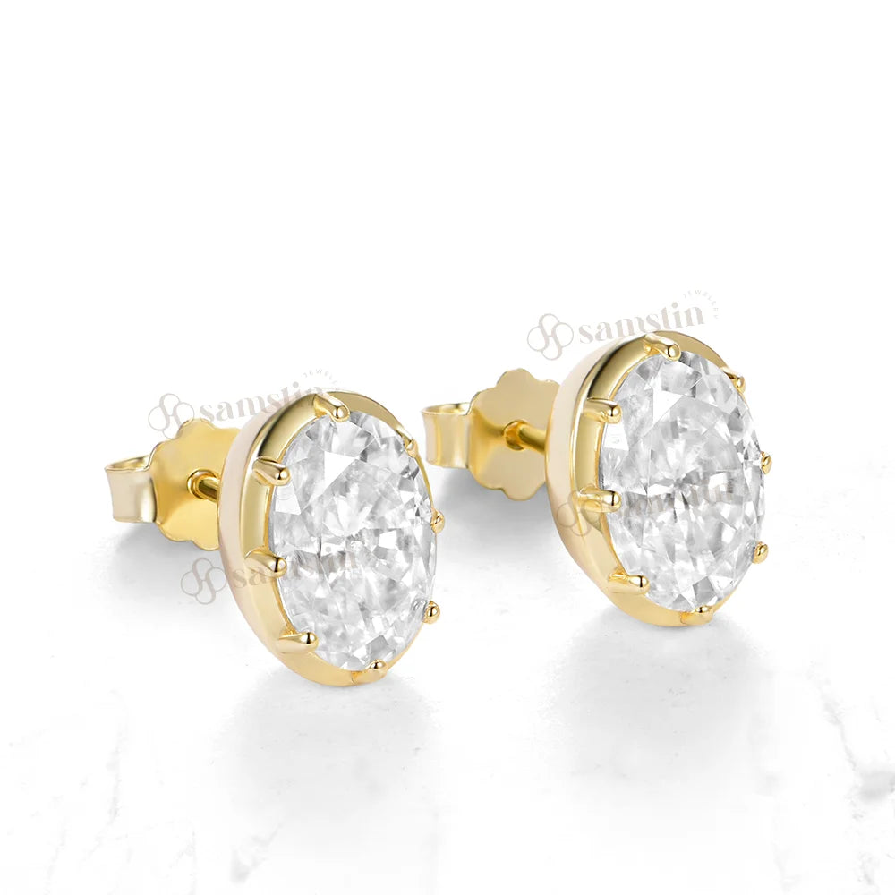 Pendientes Ovalados Personalizados Samstin con Diamantes Cultivados en Laboratorio IGI de 4CTW para Mujeres y Hombres, Oro Amarillo Sólido de 14K 10K 585 para Regalos de Navidad
