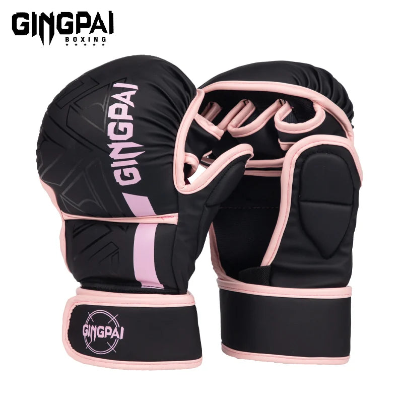 GINGPAI-guantes de boxeo profesionales MMA, Sanda, medio dedo, lucha, Muay Thai, mujeres, hombres, niños, entrenamiento, saco de arena para adultos