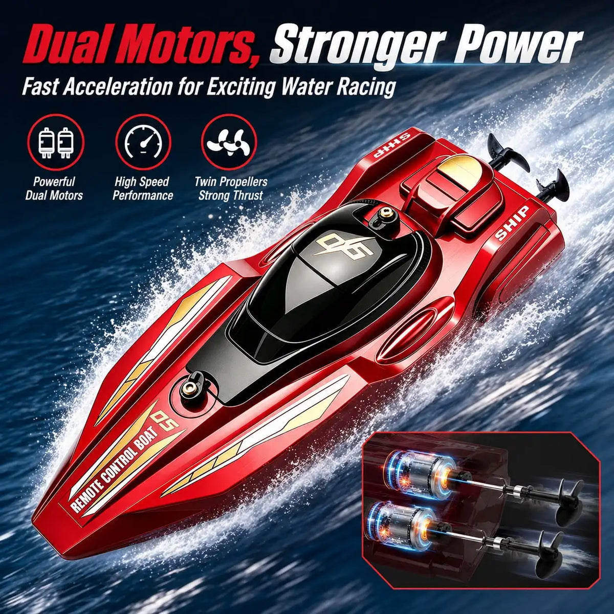 Lancha teledirigida de alta velocidad 2.4G, barco de control remoto, lancha rápida de carreras con doble motor impermeable, juguete acuático recargable para niños, piscina, lago, al aire libre
