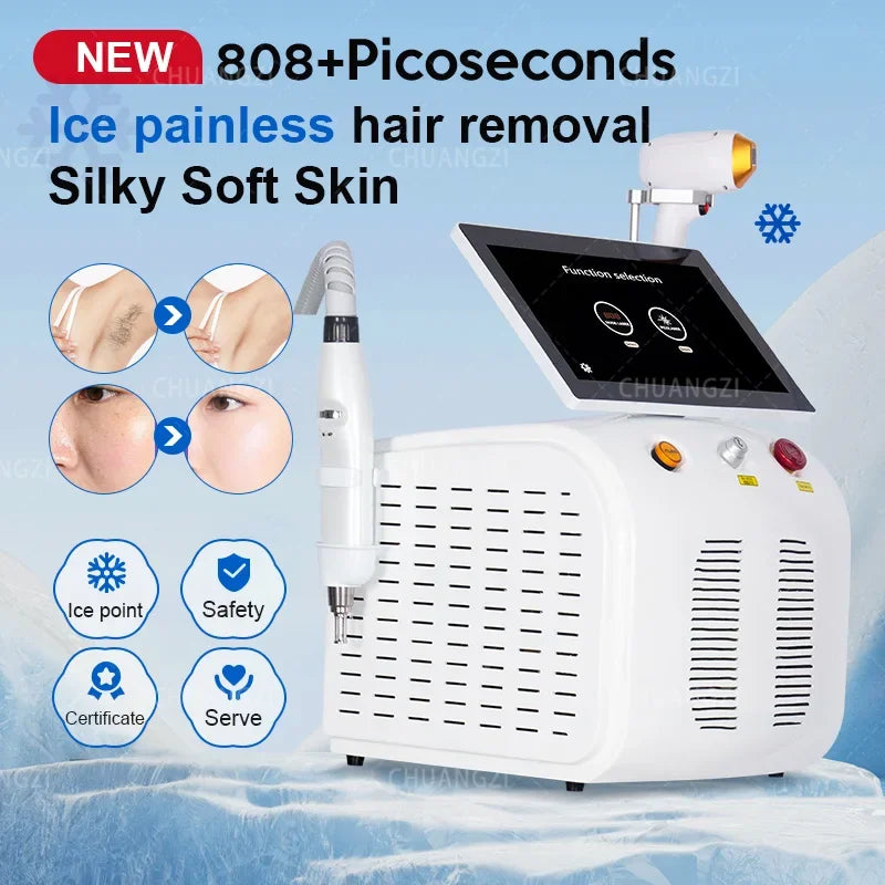 Máquina de depilación láser de diodo 2 en 1 de 6000 W, equipo de salón de belleza para eliminación indolora de tatuajes, 3 longitudes de onda 755 nm, 808 nm, 1064 nm, picosegundo