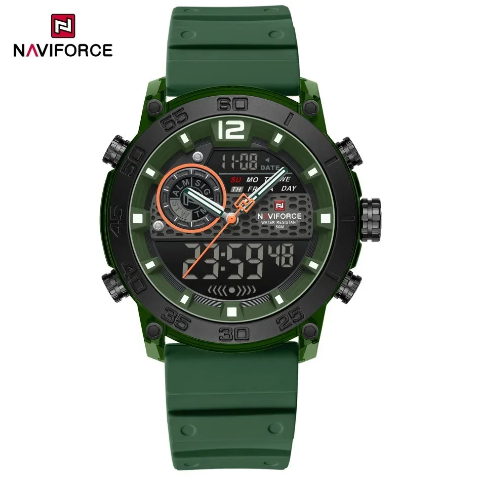 Reloj deportivo de moda para hombre NAVIFORCE, estilo militar, pantalla dual, resistente al agua, reloj de pulsera digital de cuarzo, adecuado para adolescentes 2026