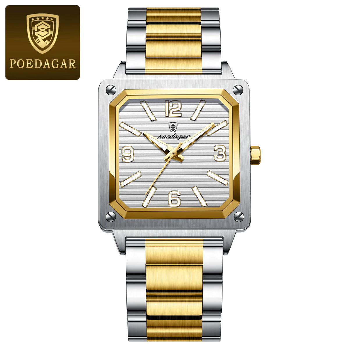 POEDAGAR Fashion Luxury Man Wristwatch Waterproof Luminous Stainless Steel Men's Quartz Watch Square Sport Watches for Men Reloj