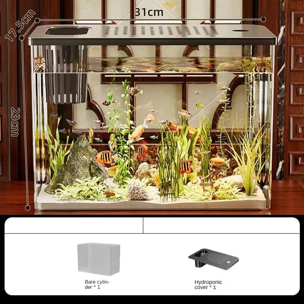 PET+ABS Fish Tank Transparent Drop Resistant Desktop Aquarium with Lid Hydroponic Tank Ecological Water Tank for Home