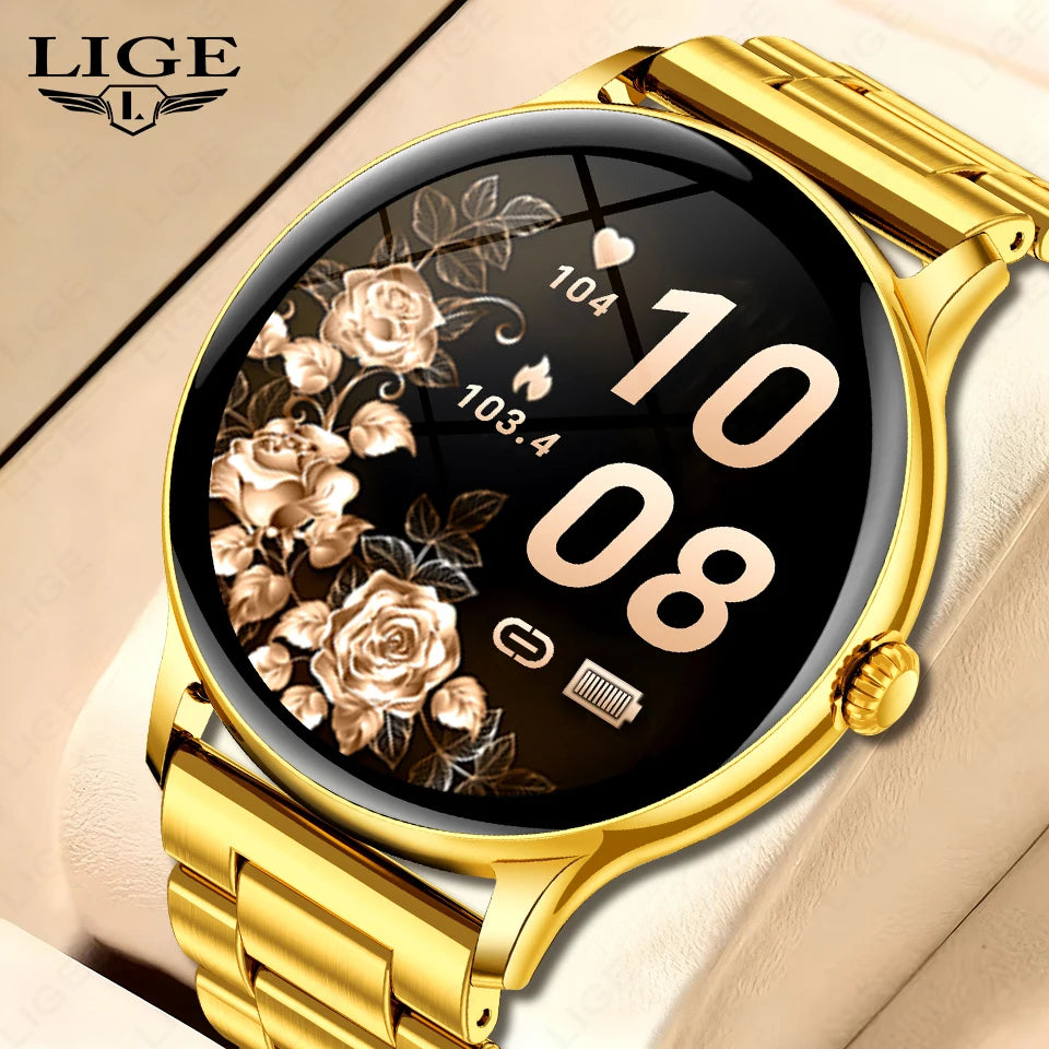Reloj inteligente LIGE de acero de lujo para hombre, pantalla táctil completa, llamadas Bluetooth, monitor de frecuencia cardíaca y sueño, voz por IA, resistente al agua IP68.