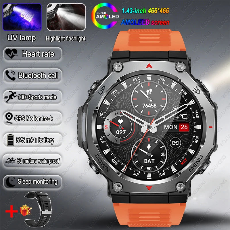 2026 Nuevo T-Rex 3 Reloj inteligente deportivo de grado militar con seguimiento de movimiento GPS, resistente al agua 5 ATM, frecuencia cardíaca, llamada Bluetooth HD, reloj inteligente para hombre