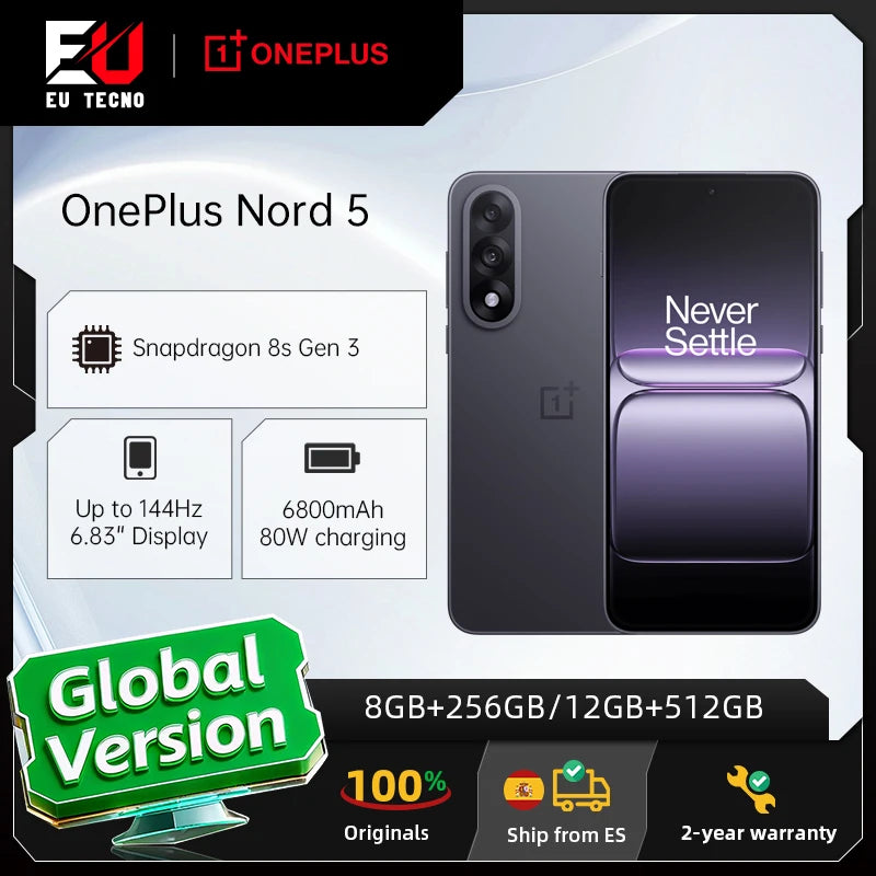 Versión global del smartphone OnePlus Nord 5 5G 8GB+256GB 12GB+512GB Snapdragon 8s Gen 3 Android 15 6800 mAh 80W Wi-Fi 6 NFC