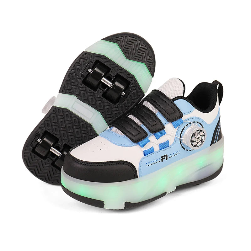 Patines con luces desmontables para exteriores, patines de cuatro ruedas a la moda, adecuados para niños y niñas, parkour de deformación