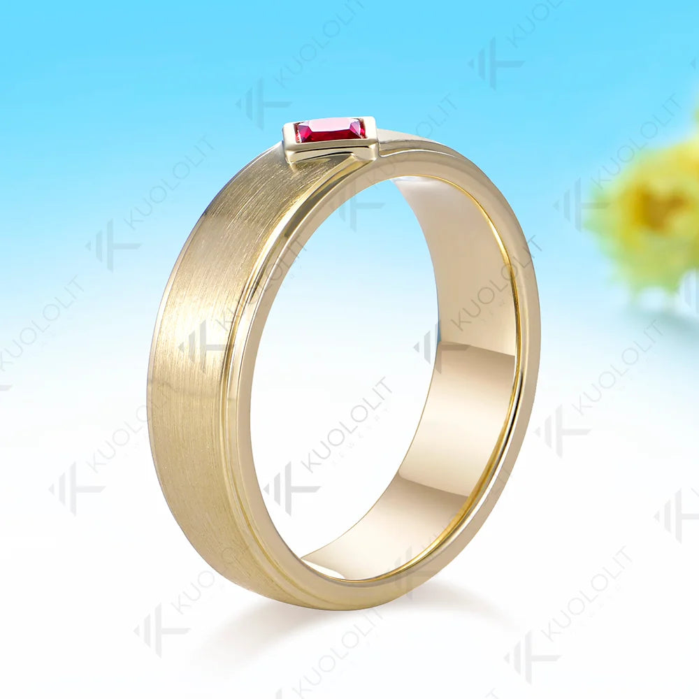 Anillo de Boda Kuololit con Rubí Cultivado en Laboratorio, Personalizado para Mujer y Hombre, Oro Amarillo Sólido de 14K, 10K, 585, 6mm, para Regalos de Navidad y Fiestas