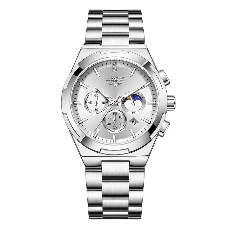 LIGE Waterproof Watch For Women Luminous Stainless Steel 24 Hour Moon Phase Ladies Quartz Watches Casual Sport Date Chronograph