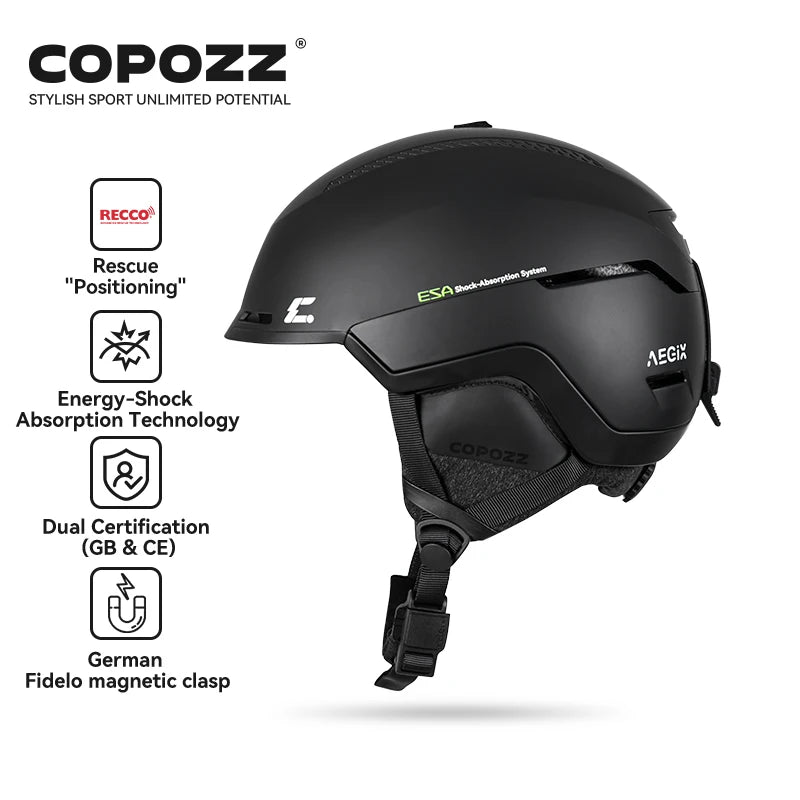 COPOZZ-casco de esquí para adultos y invierno, sistema de rescate de posicionamiento REECCO antiimpacto para exteriores, transpirable, casco de seguridad para esquí para hombres y mujeres