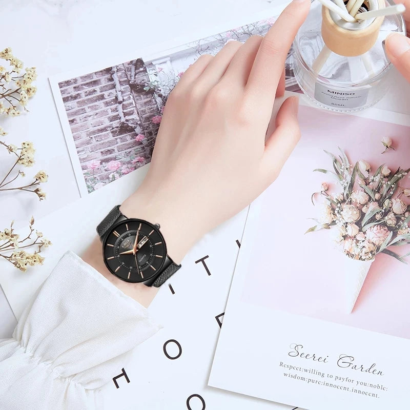 Reloj de pulsera LIGE de cuarzo para mujer, acero inoxidable, estilo retro, movimiento japonés de gran calidad, reloj impermeable a la moda para mujer