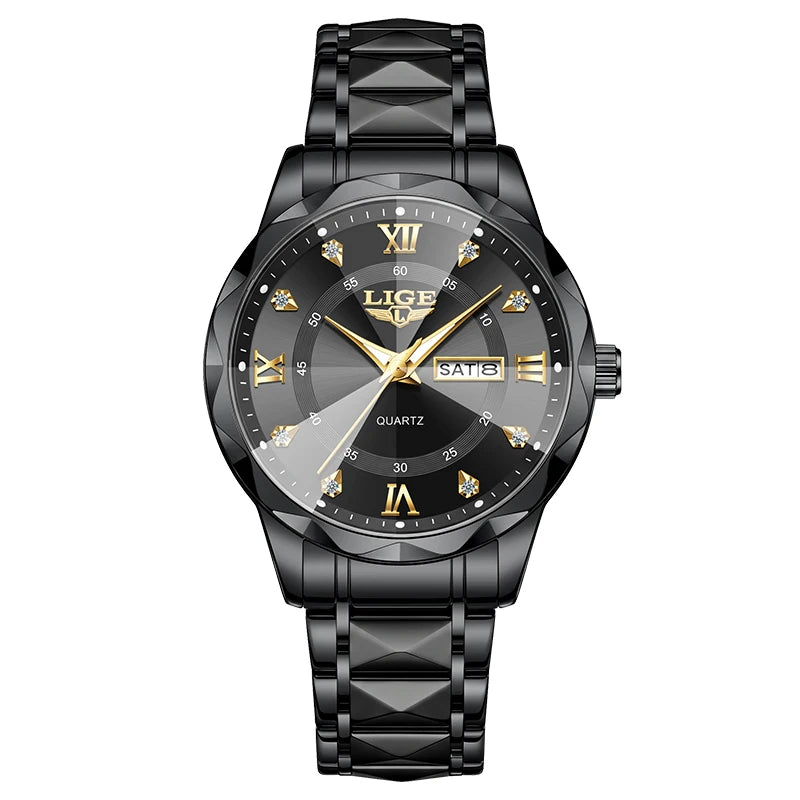 Reloj de pulsera LIGE para hombre, marca de lujo, resistente al agua, luminoso, con fecha y día, de cuarzo y acero inoxidable.