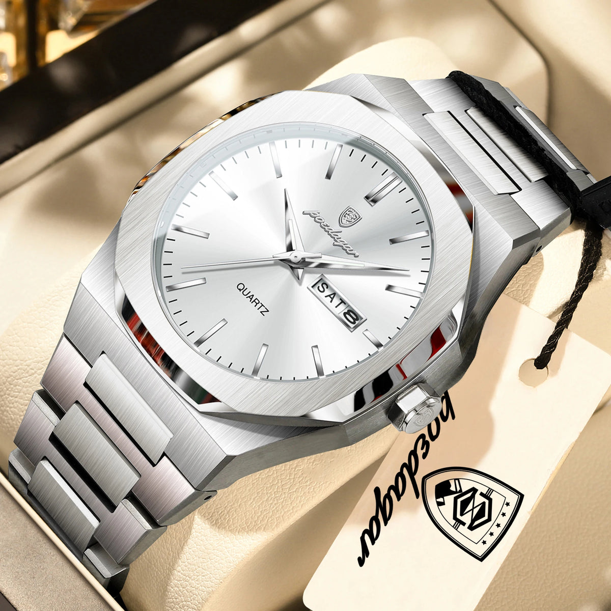 POEDAGAR Top Fashion Brand Man Clock Luminous Waterproof Stainless Steel Men's Watch Date Week Quartz Business Watches For Men Relogio Masculino