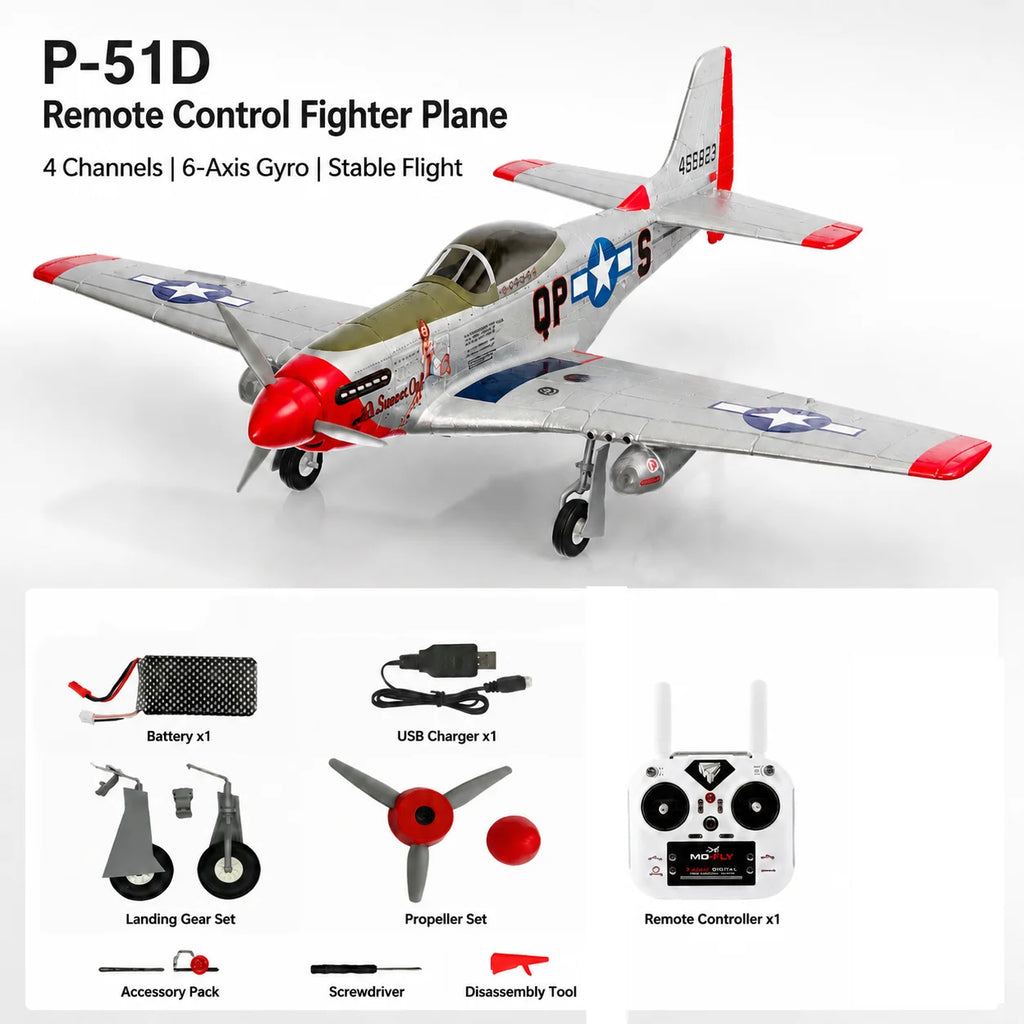 Avión RC P51D Mustang, 2.4G, 4 Canales, con Cámara HD, Motor sin Escobillas, Acrobacias con una Sola Tecla, RTF, con Giroscopio, Juguete