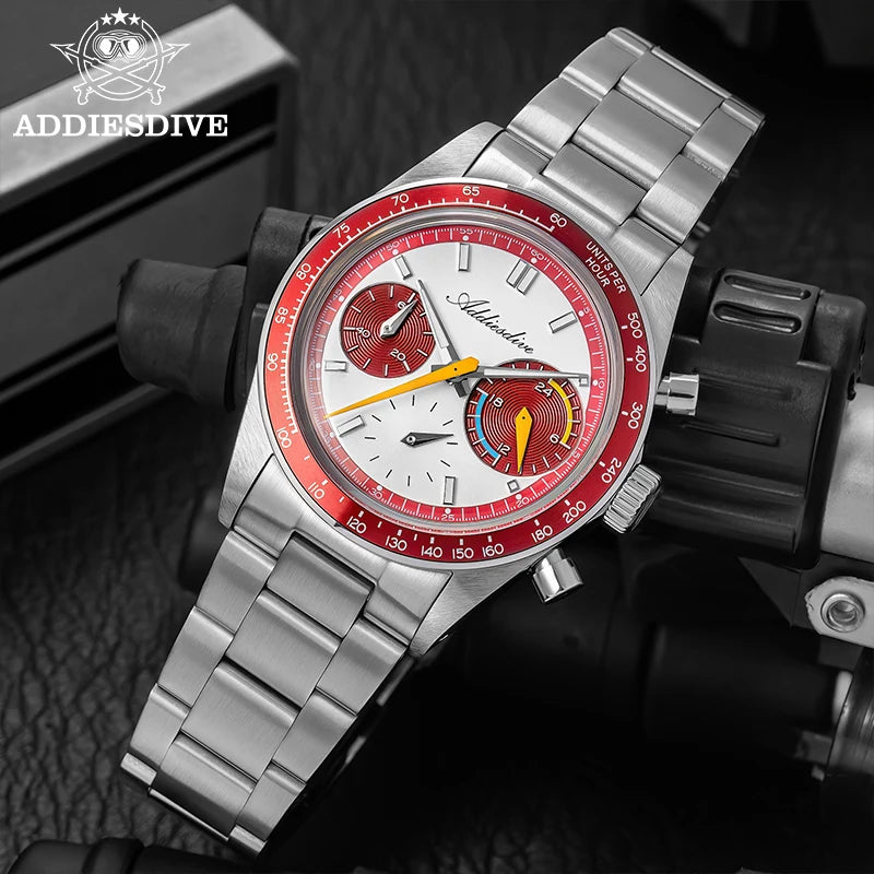 ADDIESDIVE 37mm VK63 Men's Watch Multifunction Chronograph Quartz Watches AD2539 Relógio Masculino Bubble Mirror Glass NEW Clock