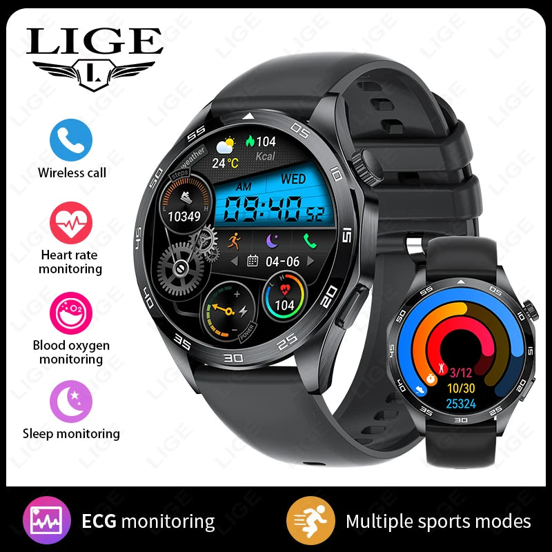 LIGE Smart Watch Men Women With Headphones Bluetooth Call GPS Tracker Heart Rate Health Waterproof SmartWatch 2026 New Watches