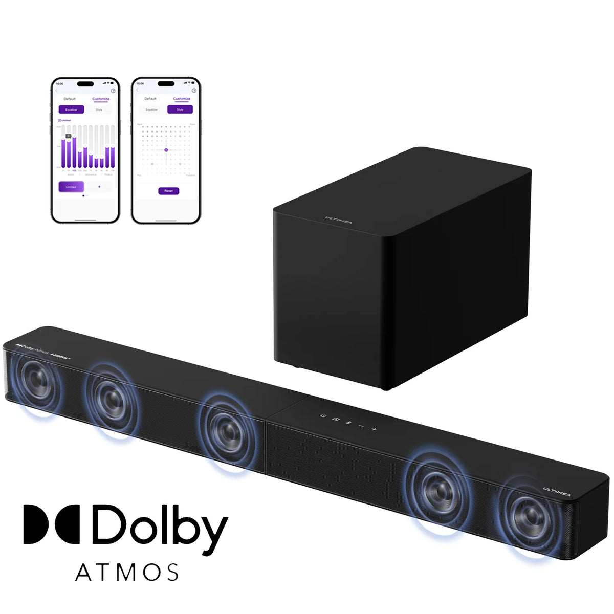 Barra de sonido ULTIMEA 5.1 con Dolby Atmos, sistema envolvente 3D para TV con subwoofer inalámbrico, control por aplicación, TV