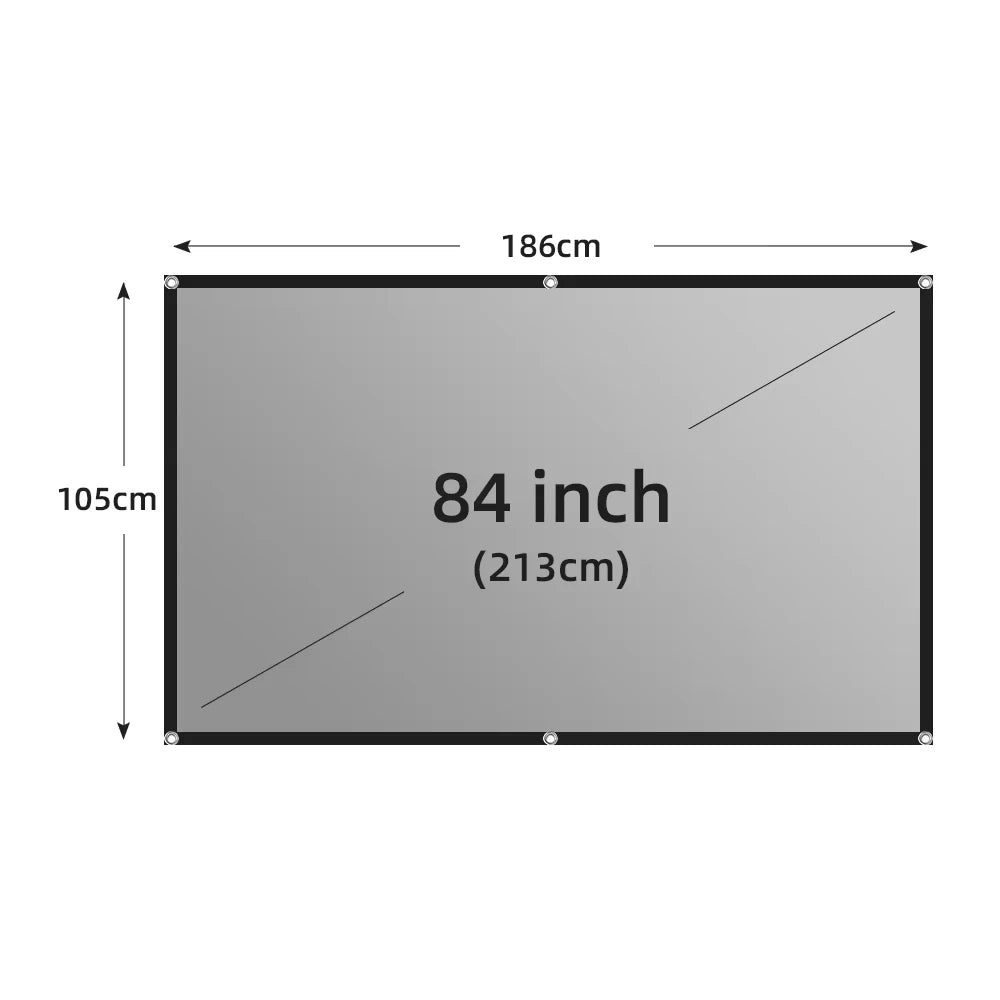 Pantalla de proyección gris con borde negro, 84 pulgadas: 186×105 cm