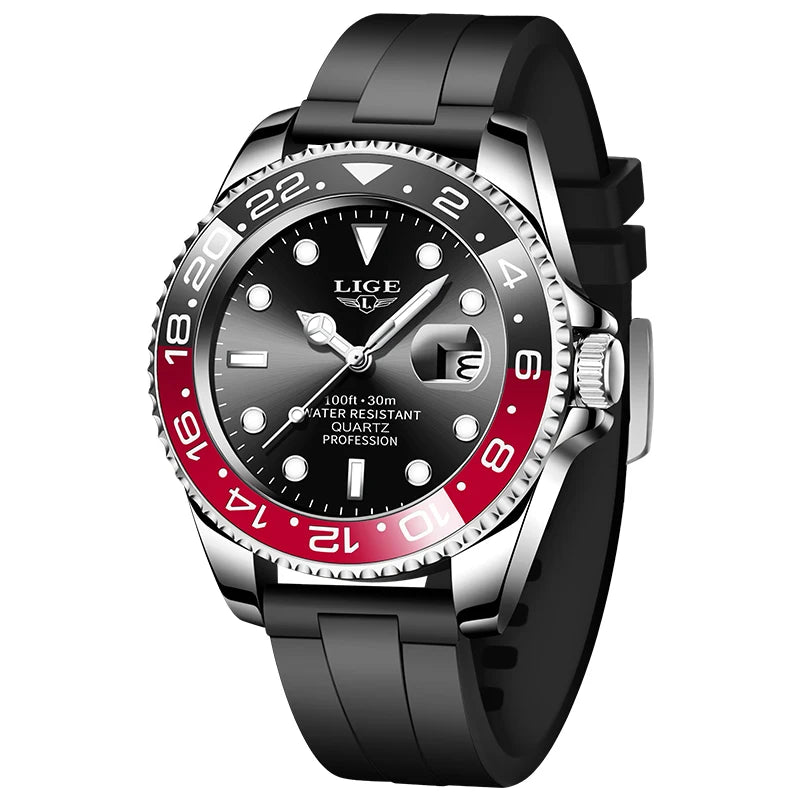 LIGE Reloj de cuarzo de lujo para hombre, marca de moda, de negocios, luminoso, impermeable, de acero, reloj deportivo, regalo para hombre
