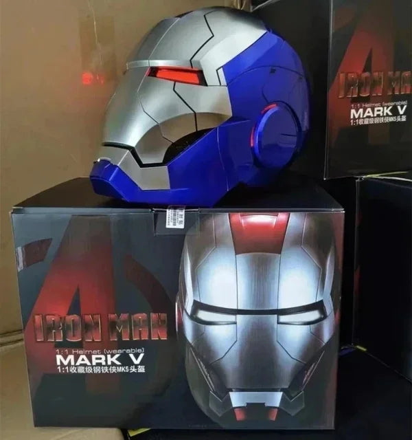 Casco de Iron Man Mk5 Automático 1:1 con Control por Voz, Avengers Mk5 Mk50 Mk17, Cosplay con Luz LED, Cierre Electrónico