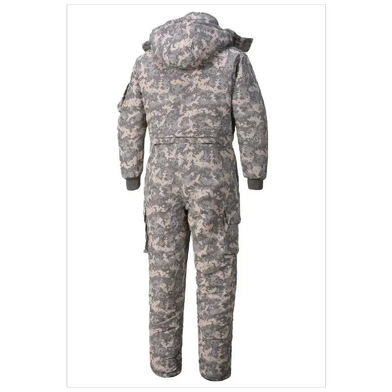 Mono impermeable de invierno para hombre y mujer, Parka de esquí de una pieza, mono, chaqueta de camuflaje para deportes al aire libre, monos cálidos con capucha