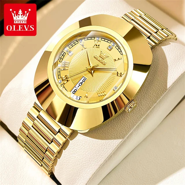 Reloj de cuarzo dorado OLEVS para mujer, moderno, elegante, con caja de acero de tungsteno, resistente al agua, reloj de pulsera de lujo original para dama, nuevo