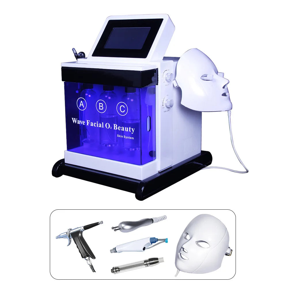 Máscara de Terapia de Luz Roja 5 en 1, Dispositivo de Cuidado Facial, Máquina de Hidrodermoabrasión, Equipo de Belleza para la Limpieza Facial