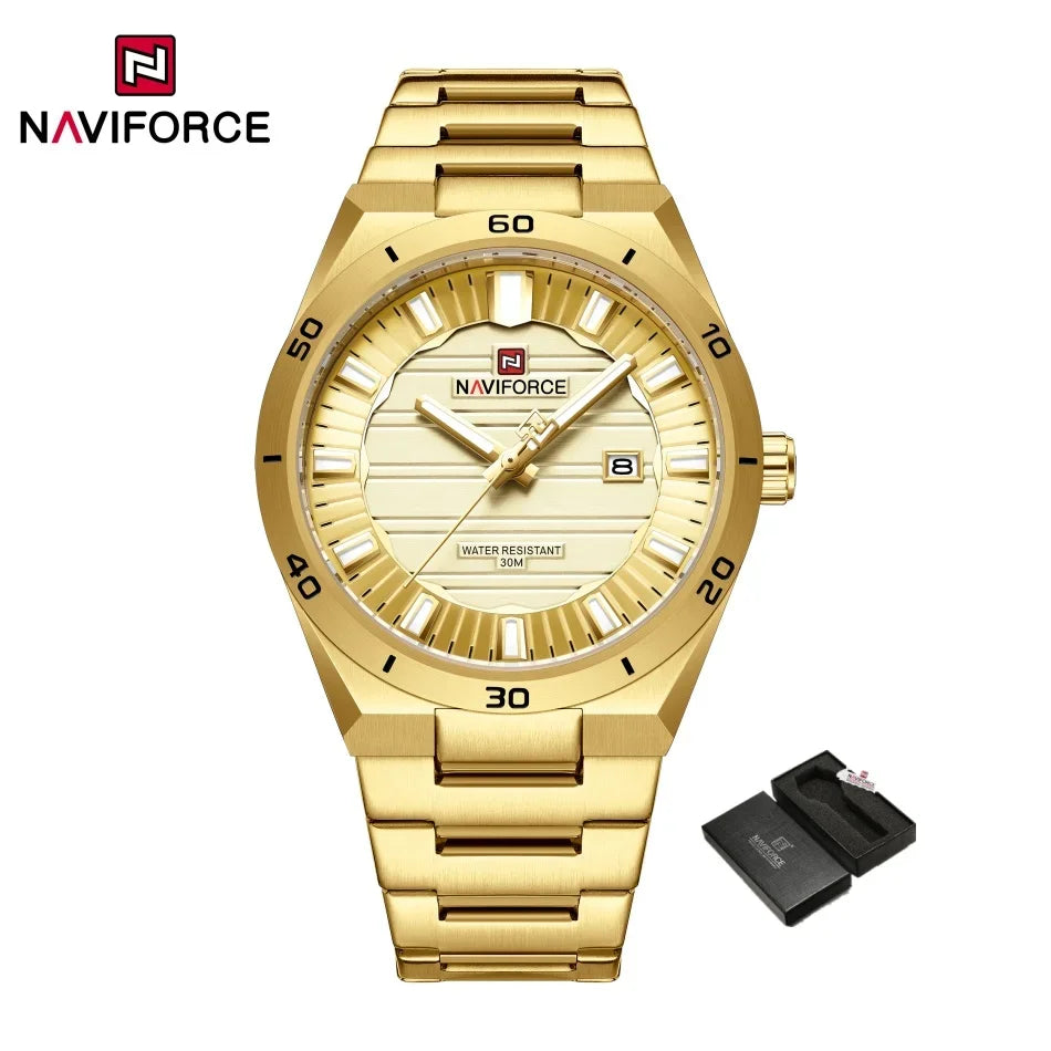 Reloj de cuarzo para hombre NAVIFORCE, original, resistente al agua, reloj de pulsera para hombre, correa de acero, cuarzo, visualización de fecha, luminoso, reloj de moda para hombre