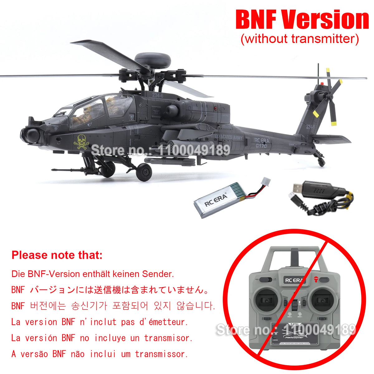 Helicóptero RC ERA C170 AH-64 Apache con Estabilización Automática, 6 Canales, sin Escobillas, para Adultos, con 2 Figuras de Piloto Pintadas a Mano con Camuflaje