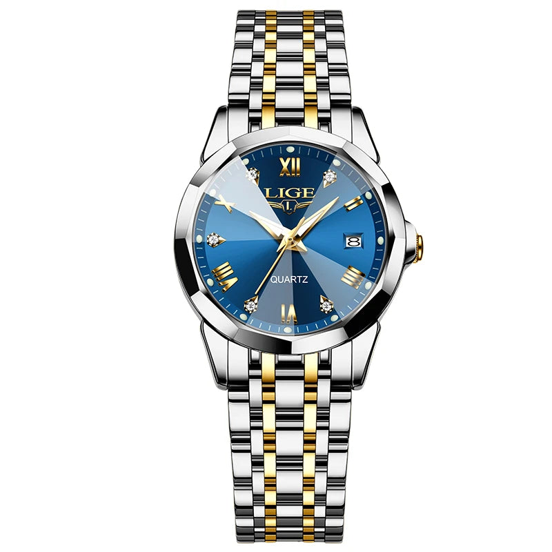 Reloj de moda para mujer LIGE, impermeable, luminoso, con calendario de día y semana, regalo para mujer, reloj de cuarzo de acero inoxidable de alta calidad