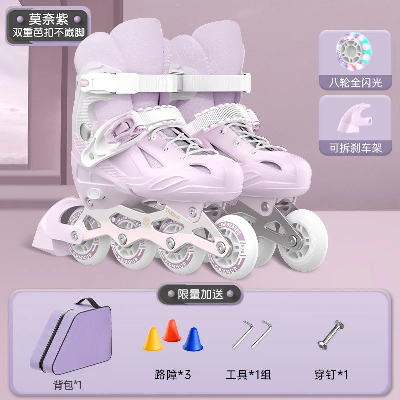 Juego Completo de Patines en Línea para Niñas Principiantes, Patines para Niños, Forro Suave y Transpirable, Patines Cómodos para Aprender
