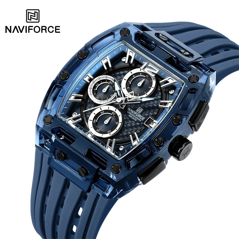 Reloj Naviforce 7105 de moda con cronógrafo y multifunción, deportivo, resistente al agua 5ATM, con correa de silicona para hombre.