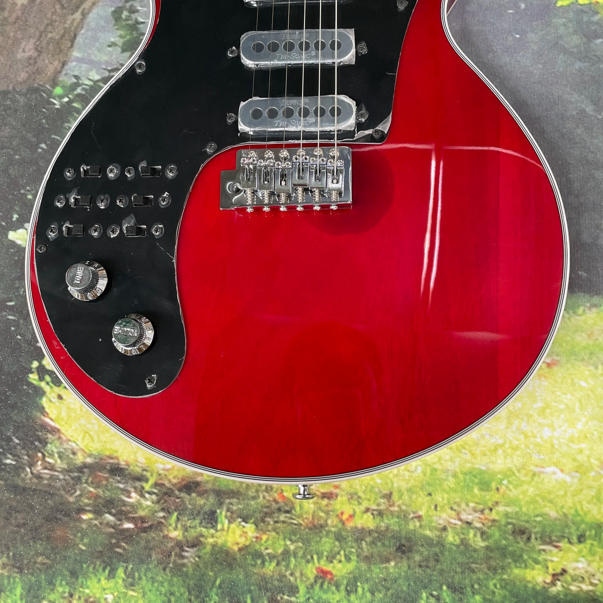 Guitarra eléctrica de color rojo y negro, tres guitarras multitono con pastillas de bobina simple, guitarra eléctrica de rock con circuito independiente