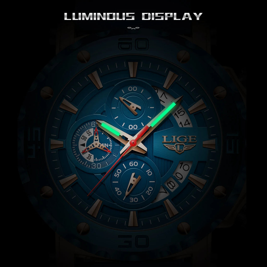 New LIGE Original Sports Man Wristwatch Waterproof Luminous Date Chronograph Men Watch Silicone Strap Quartz Men's Watches Reloj